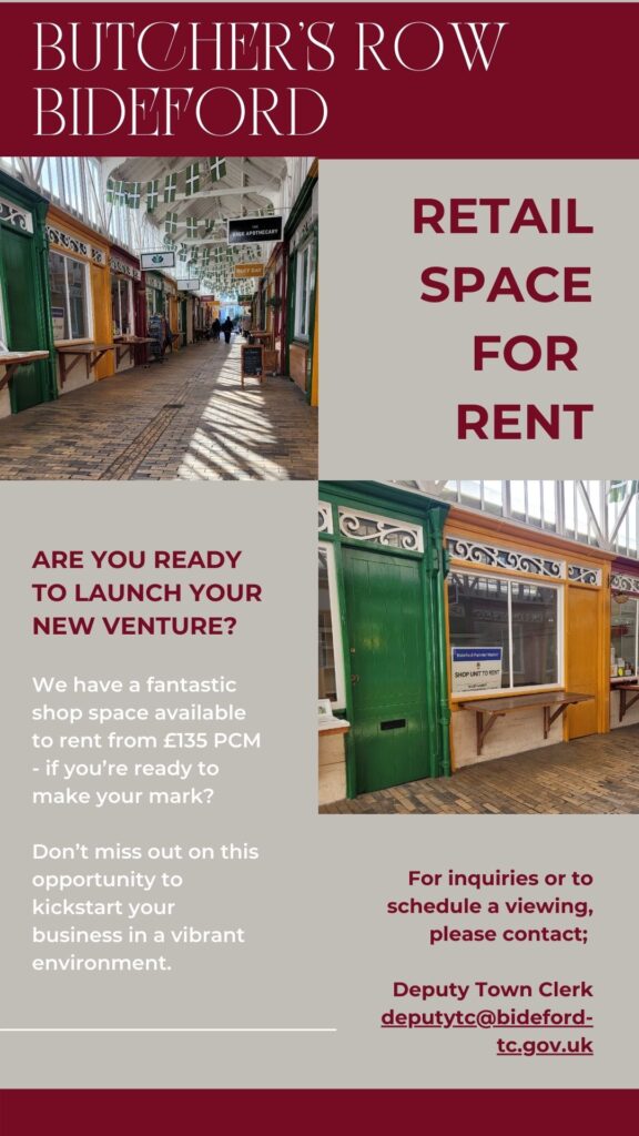 Information poster of Butcher's Row thoroughfare showing the shop units and the retail space for rent.